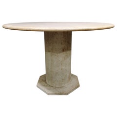 Round Italian Travertine Dining Table, 1970s
