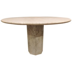 Round Italian Travertine Dining Table, 1970s