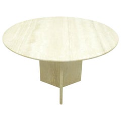 Circular Italian Travertine Dining Table, Italy 1970s