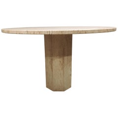 Round Italian Travertine Dining Table, 1970s