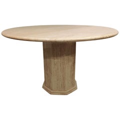 Round Italian Travertine Dining Table, 1970s