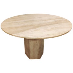 Round Italian Travertine Dining Table, 1970s