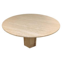 Round Italian Travertine Dining Table, 1970s