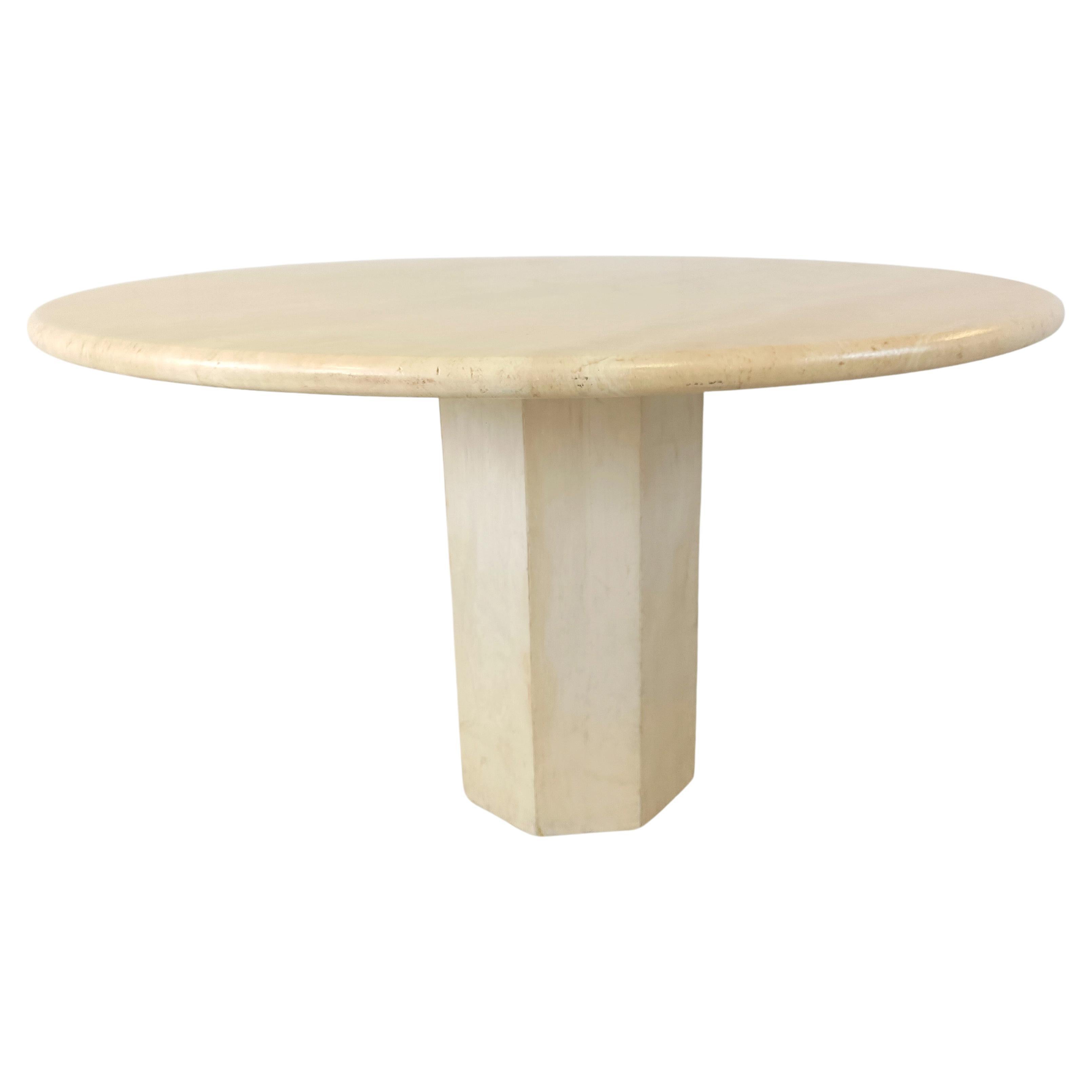 Round italian travertine dining table 1970s For Sale
