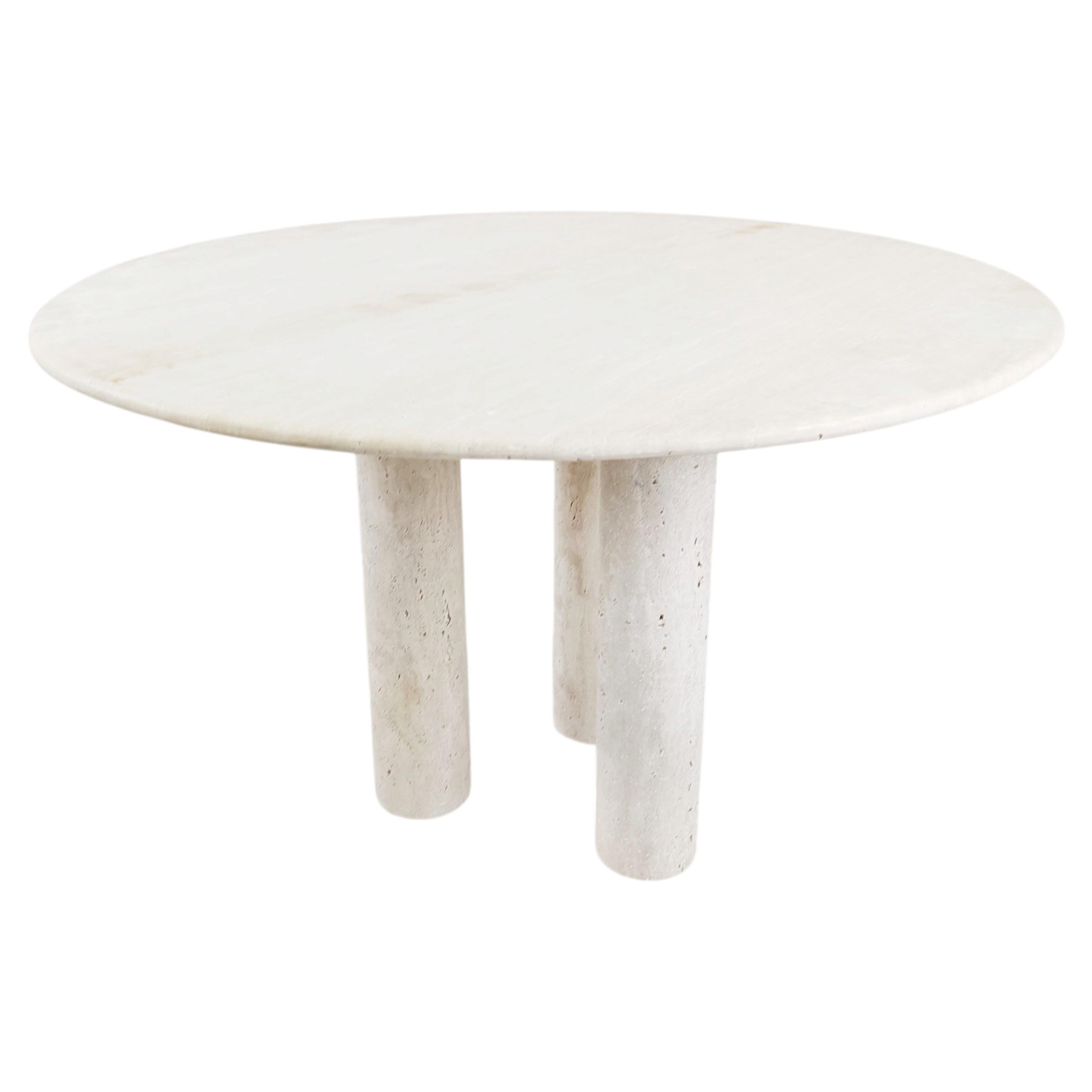 Round italian travertine dining table 1970s For Sale