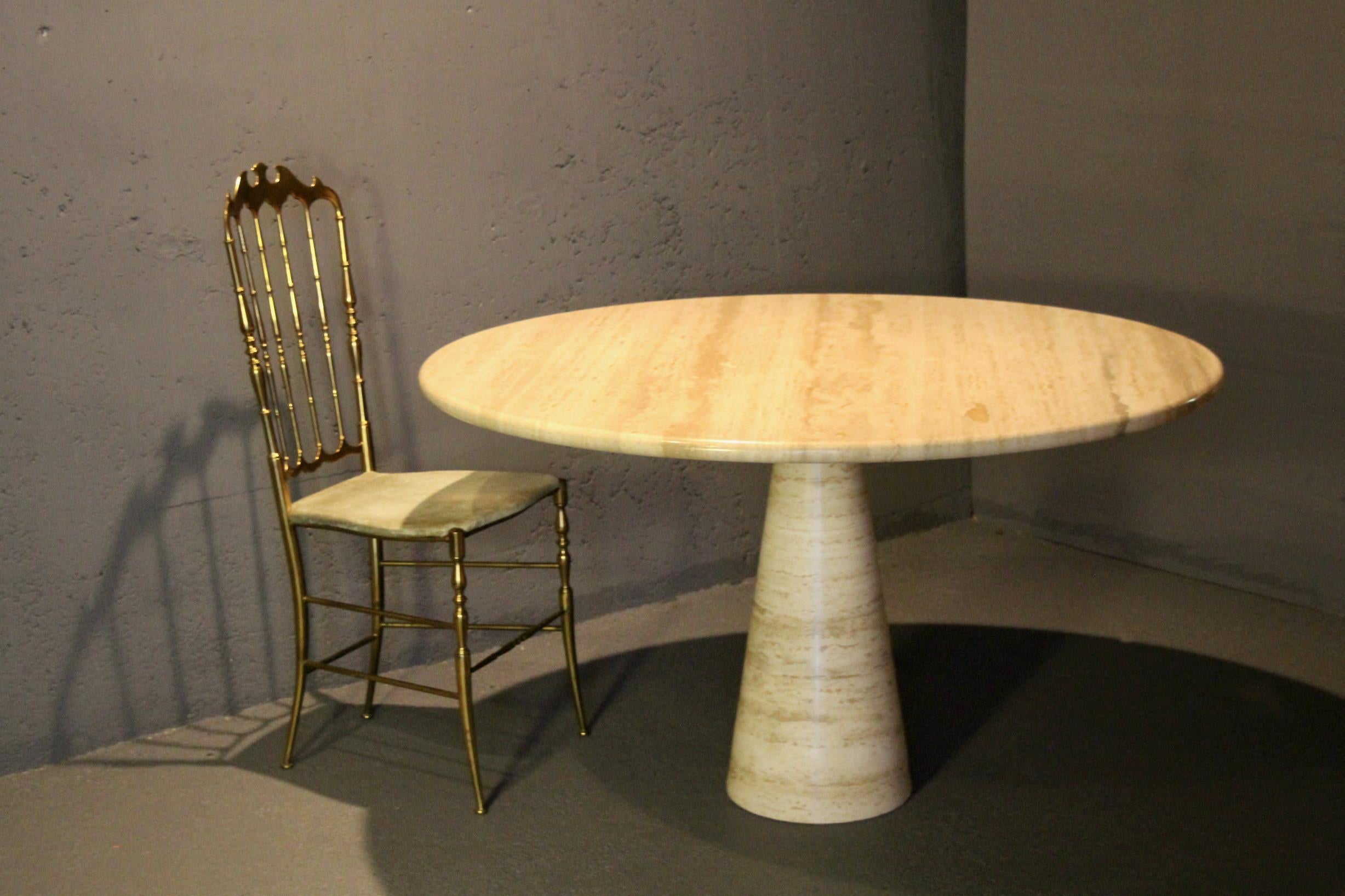 Round Italian Travertine Dining Table For Sale 5