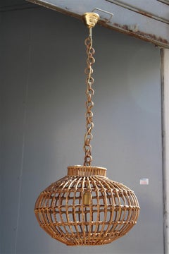 Round Italian Wicker Chandelier from 1960 Franco Albini Style