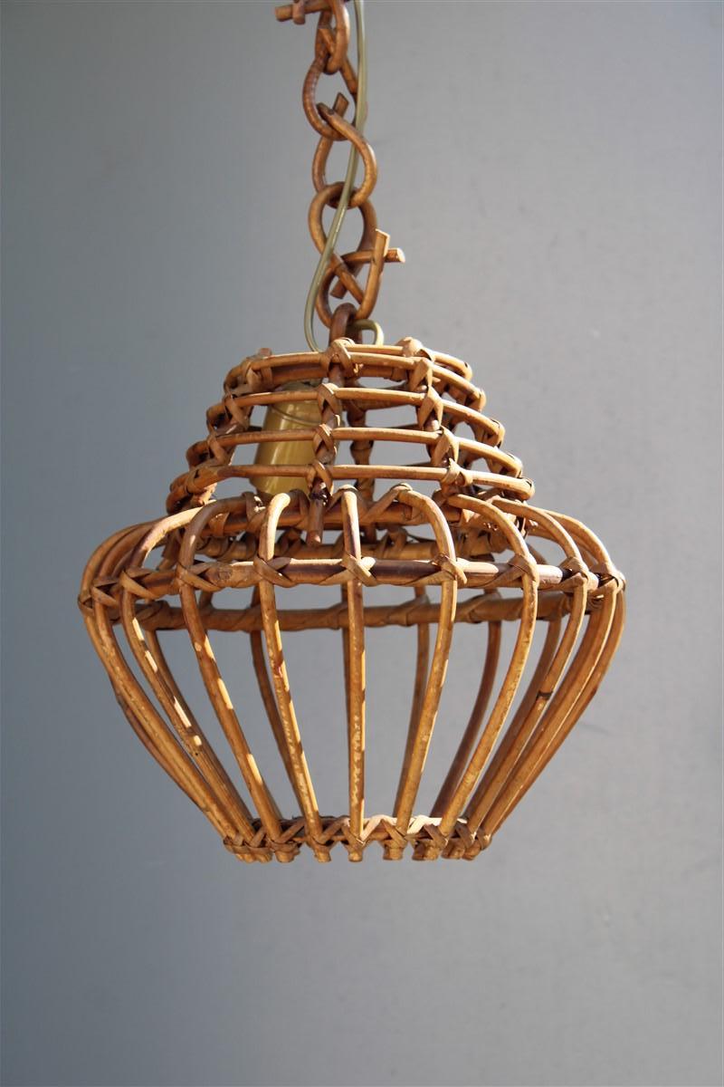 Round Italian wicker chandelier from 1960 Franco Albini style.