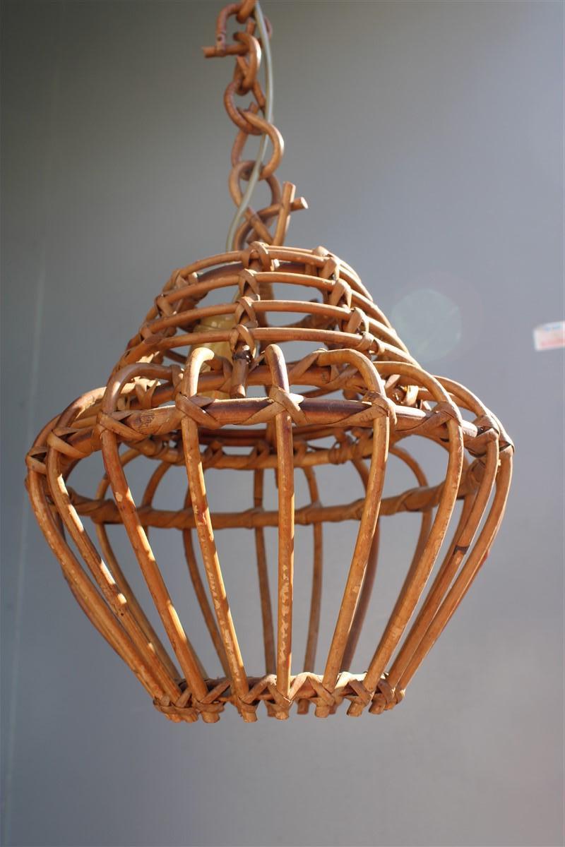 Bamboo Round Italian Wicker Chandelier Lantern from 1960 Franco Albini Style For Sale