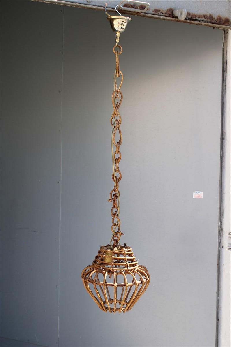 Round Italian Wicker Chandelier Lantern from 1960 Franco Albini Style For Sale 3
