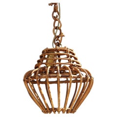 Lanterna lampadario rotonda in vimini del 1960 in stile Franco Albini
