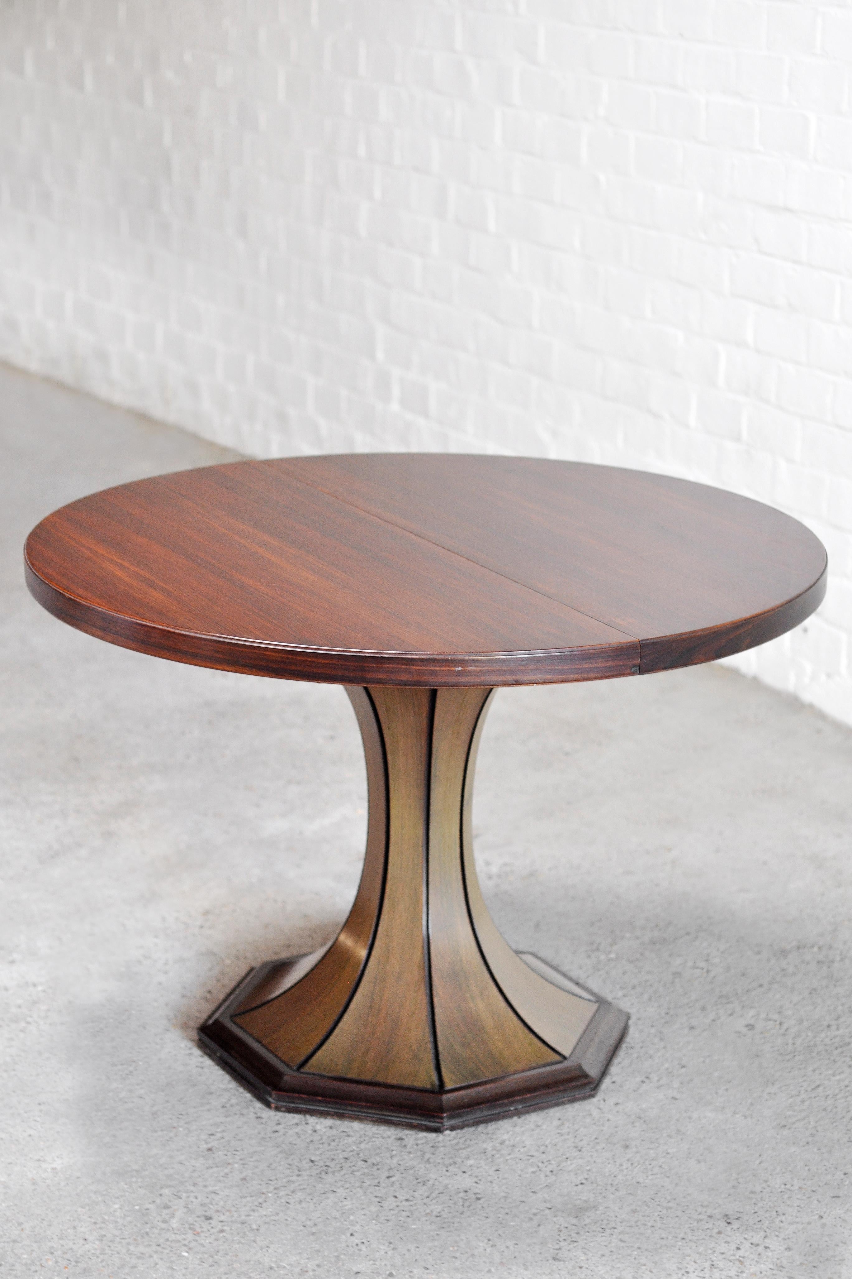 Mid-Century Modern Round Extendable Wooden Dining Table Attributed to Carlo de Carli, Italy 1960s