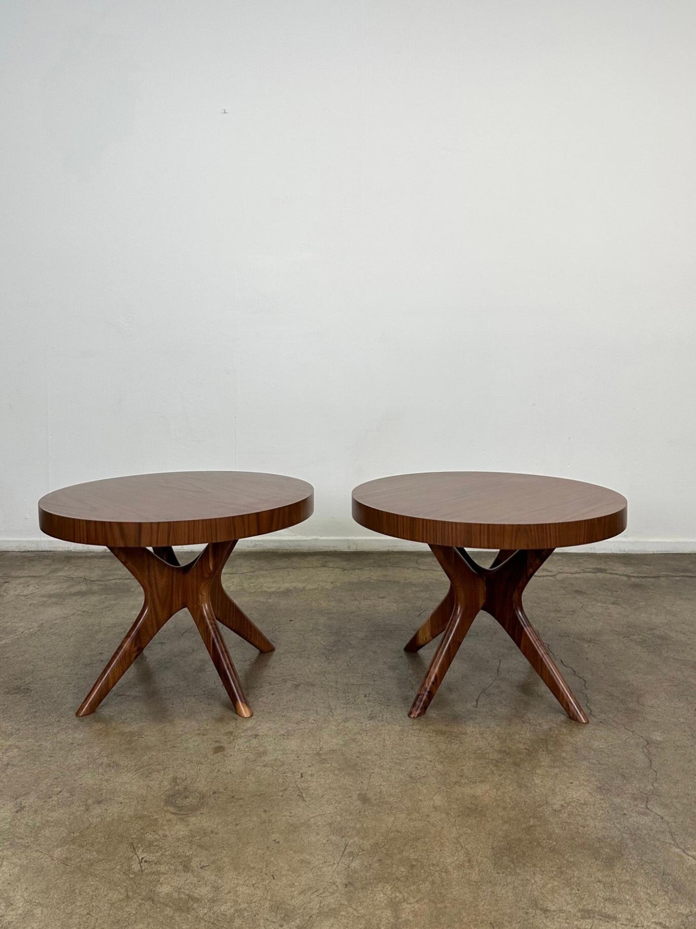 Laminated Round Jacks Side Table in Walnut- Sold Individually For Sale