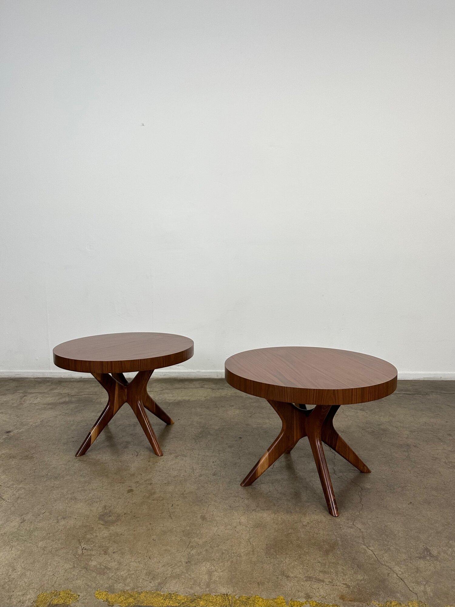 Contemporary Round Jacks Side Table in Walnut- Sold Individually For Sale