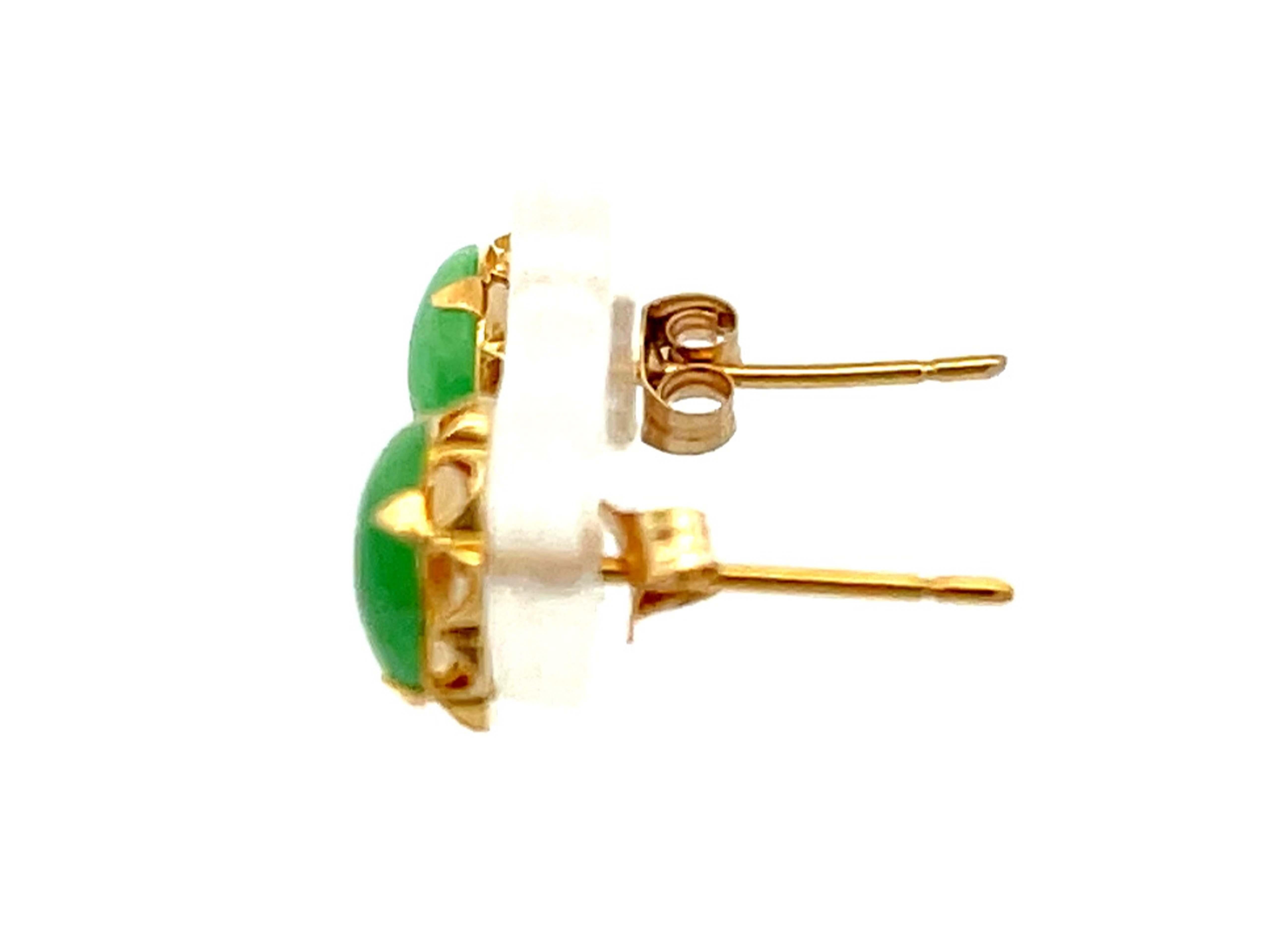 Women's Round Jade Stud Earrings in 14k Yellow Gold