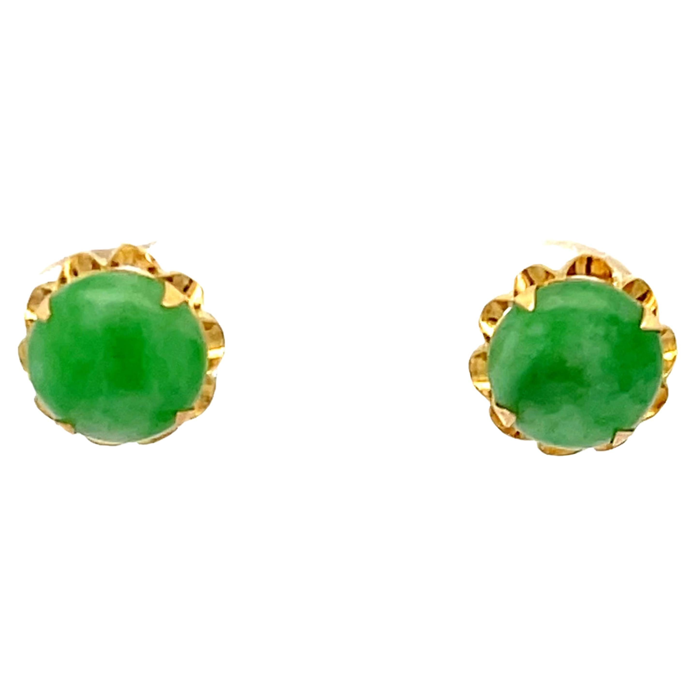 14 Karat Yellow Gold Jade Stud Earrings with Asian Design at 1stDibs asian gold stud earrings