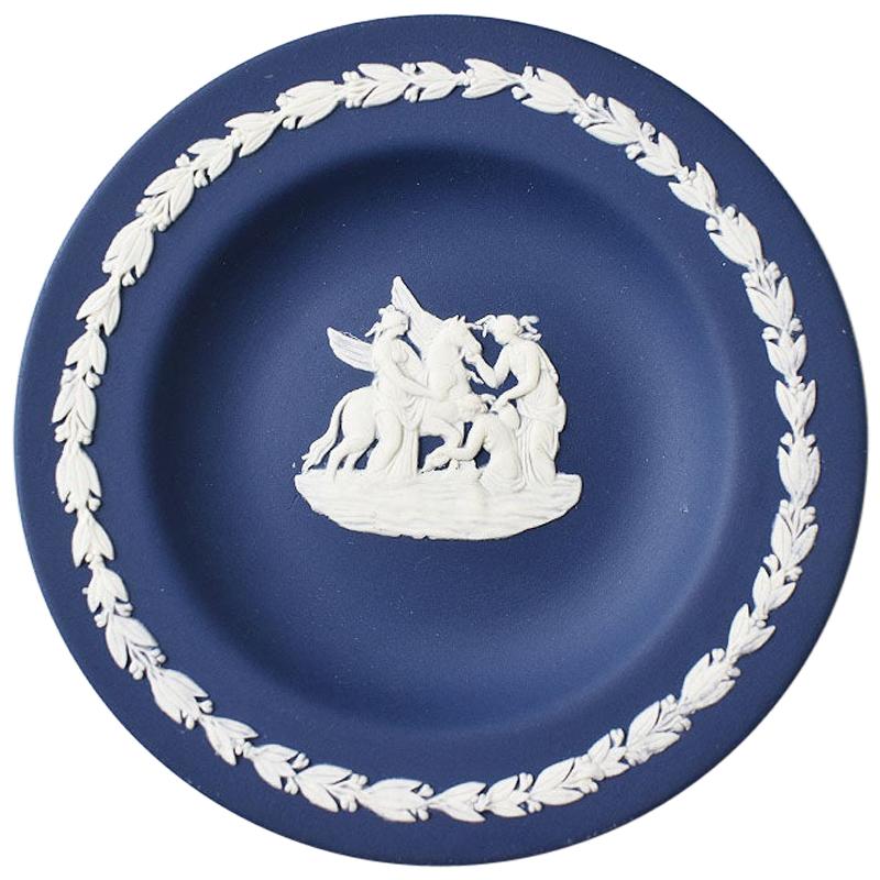 Round Jewelry Dish with Pegasus in Cobalt Blue England, Wedgwood