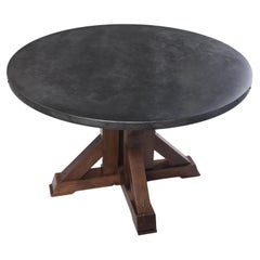 Round Kitchen Table Aged Zinc Top Solid Walnut Base Available in Any Dimension