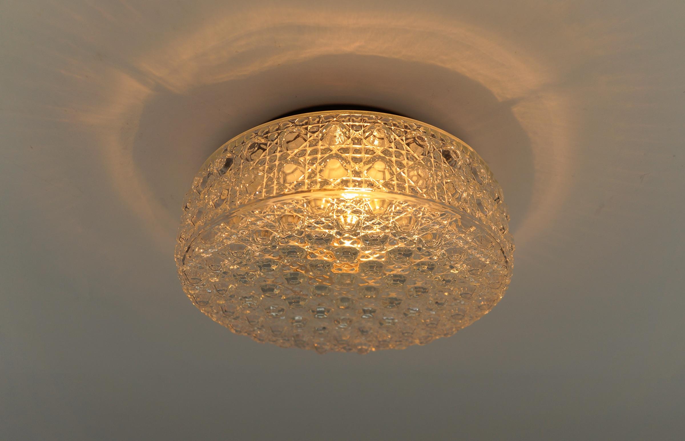 Mid-Century Modern Round Knobbed Glass Flush Mount Light or Wall Lamp, Germany 1960s For Sale