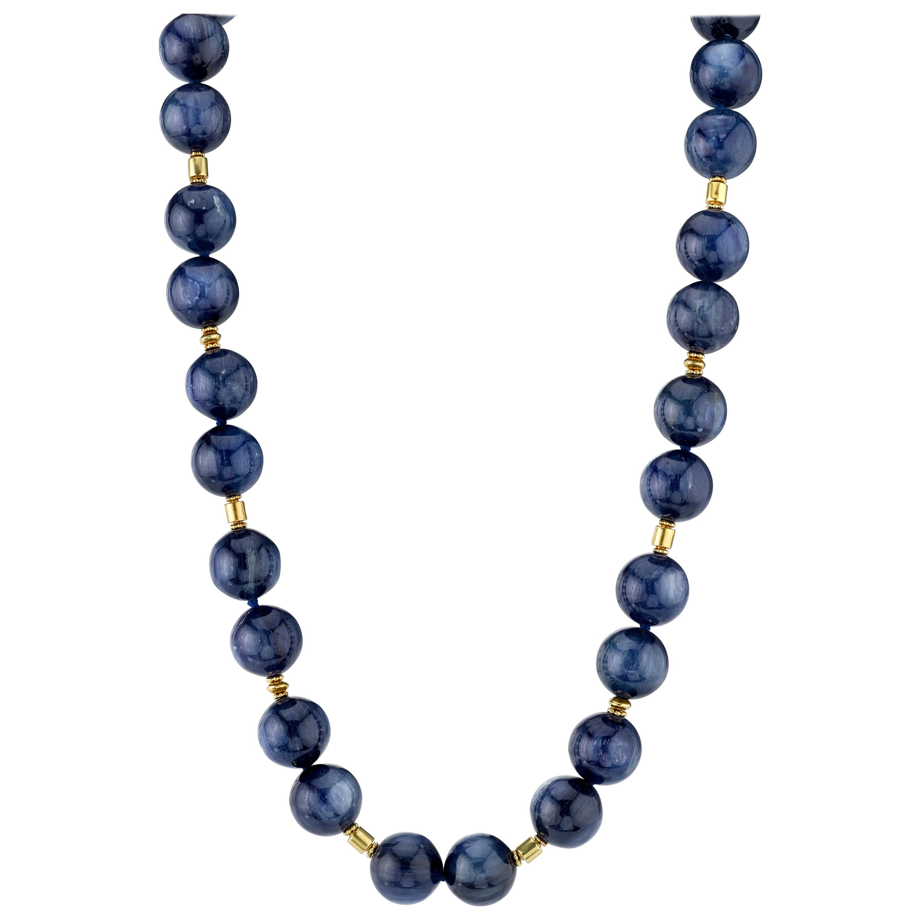 Round Kyanite Beaded Necklace with 22 and 18 Karat Spacers