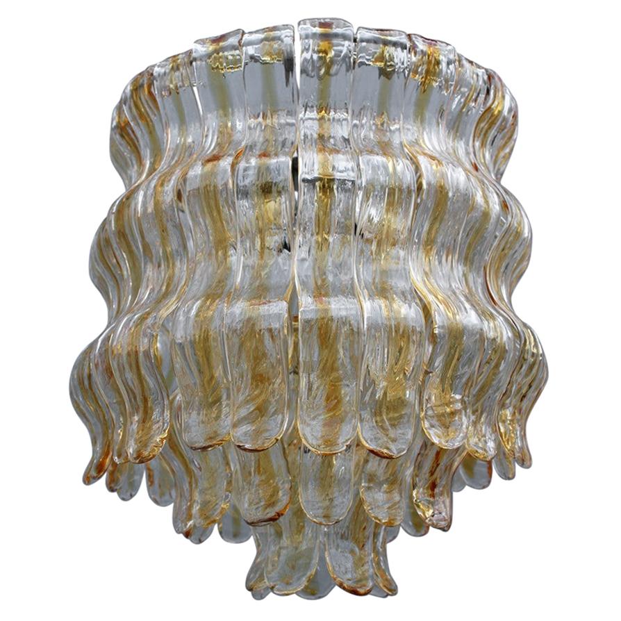 Round La Murrina Chandelier Italian Design Transparent Yellow Murano Glass, 1960
