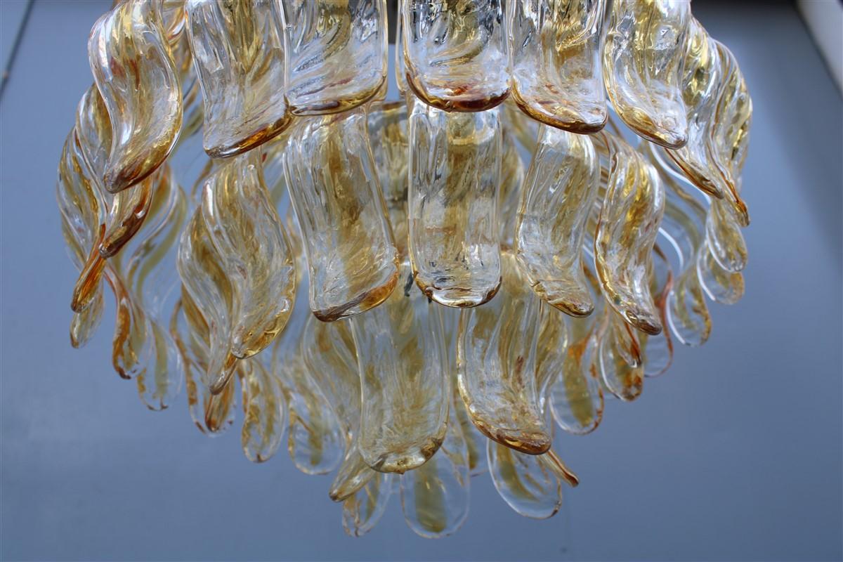 Mid-20th Century Round La Murrina Chandelier Italian Design Transparent Yellow Murano Glass, 1960