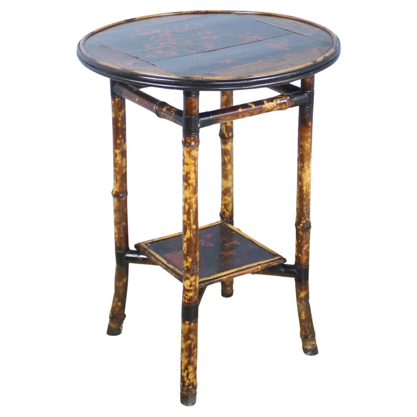 Round Lacquered Bamboo Side Table