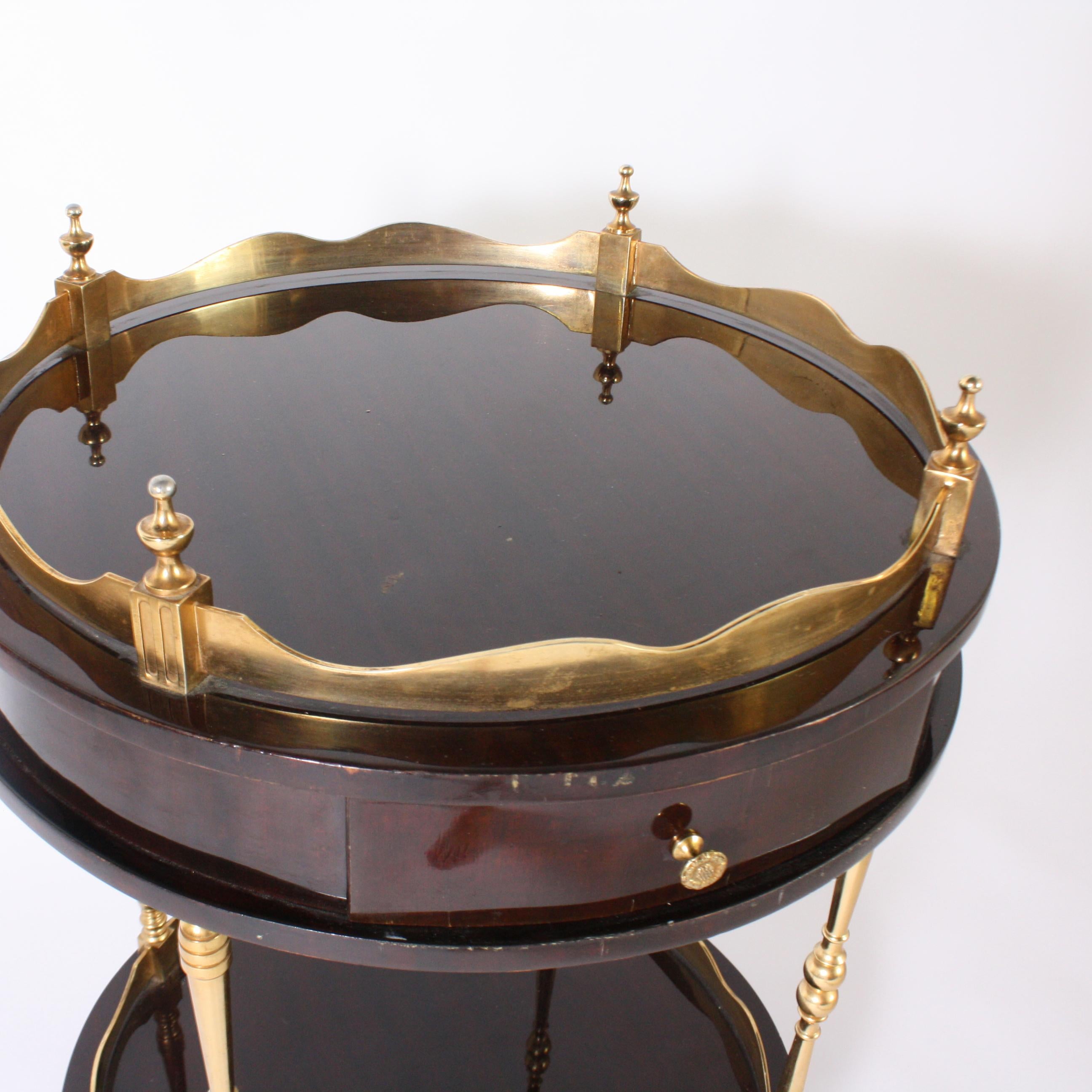 Italian Round Lacquered Bar Cart with Brass Details, circa 1970