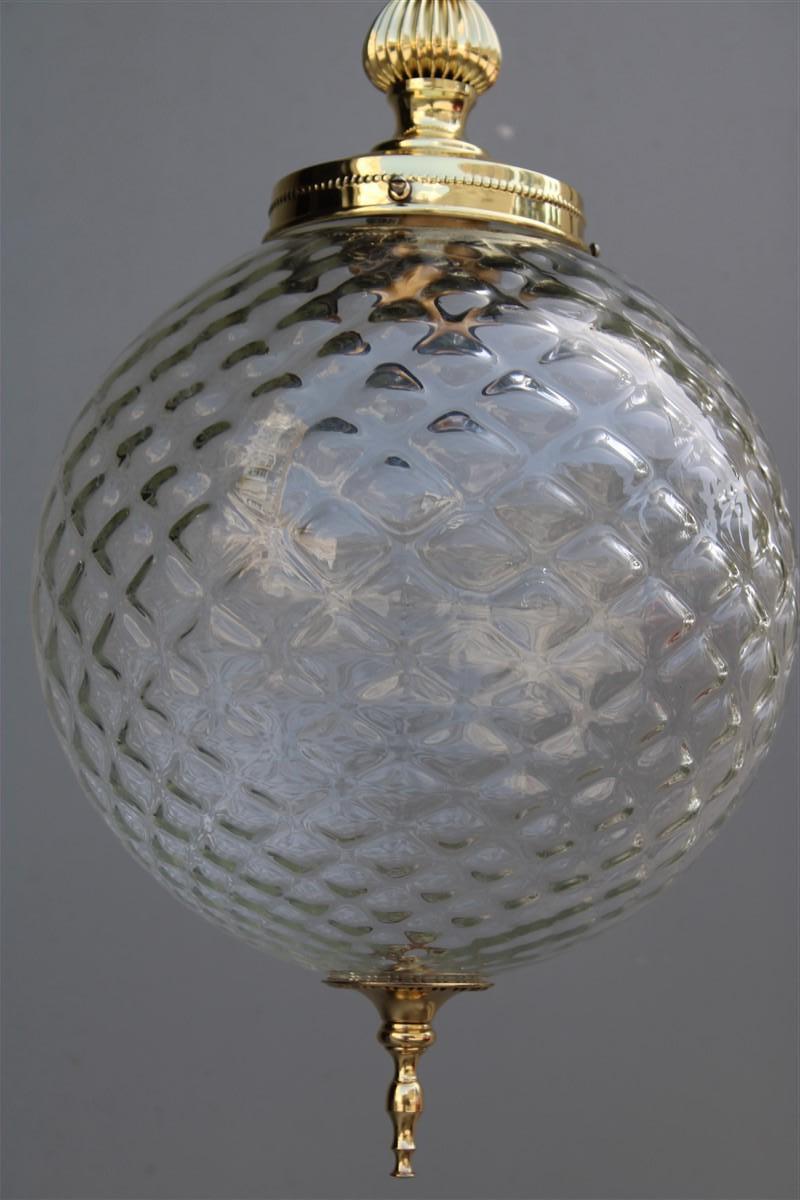 Round Lantern Brass Gold and Murano Glass Venini Design, 1950s For Sale 4