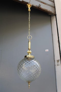 Round Lantern Brass Gold and Murano Glass Venini Design, 1950s