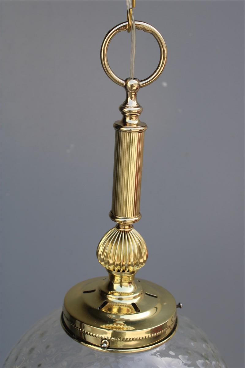 Mid-Century Modern Round Lantern Brass Gold and Murano Glass Venini Design, 1950s For Sale