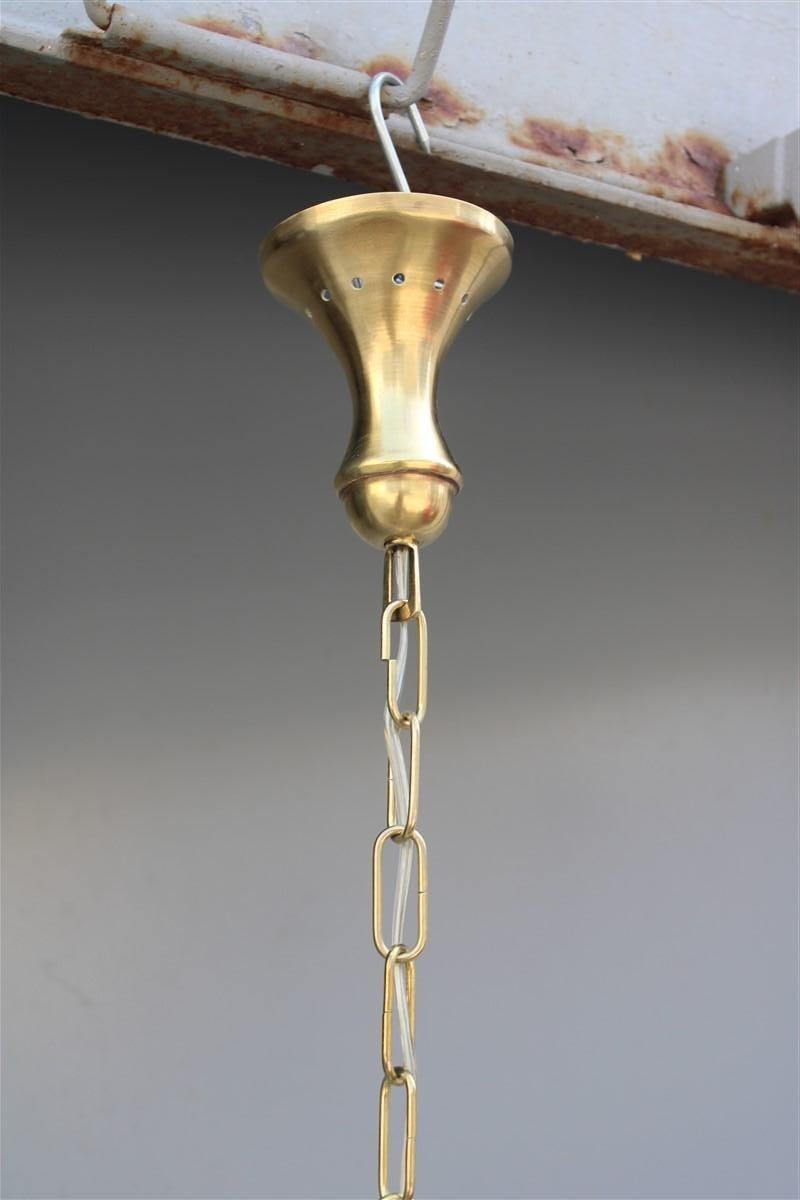 Italian Round Lantern Brass Gold and Murano Glass Venini Design, 1950s For Sale