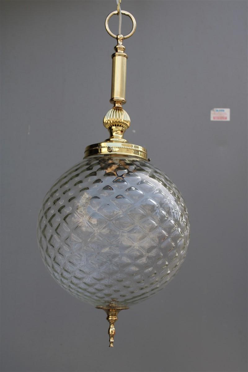 Round Lantern Brass Gold and Murano Glass Venini Design, 1950s For Sale 3