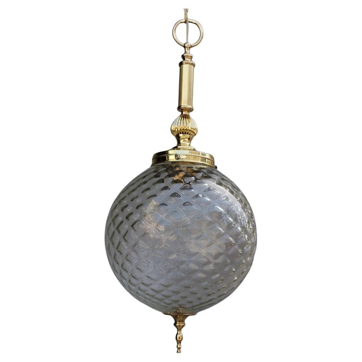 Round Lantern Brass Gold and Murano Glass Venini Design, 1950s