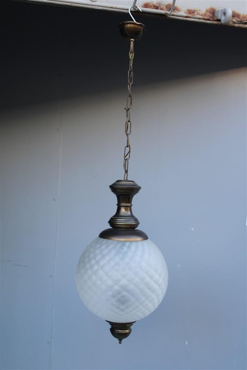 Round Lantern in Murano Glass and Burnished Brass Italy 1950s For Sale 2