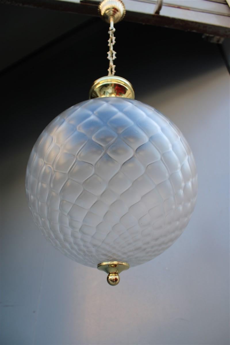 Round Lantern Italian Design Murano Glass Brass Gold Structure 1950s Venini For Sale 5