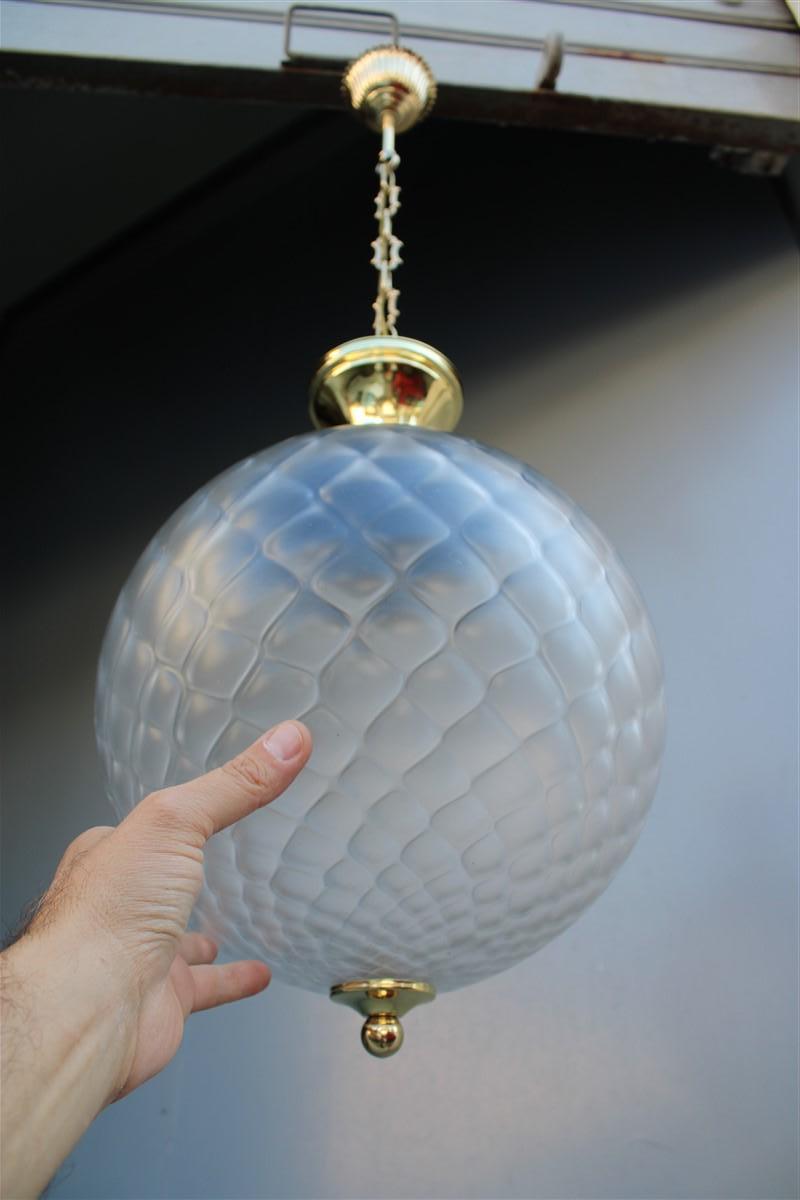 Round Lantern Italian Design Murano Glass Brass Gold Structure 1950s Venini For Sale 6