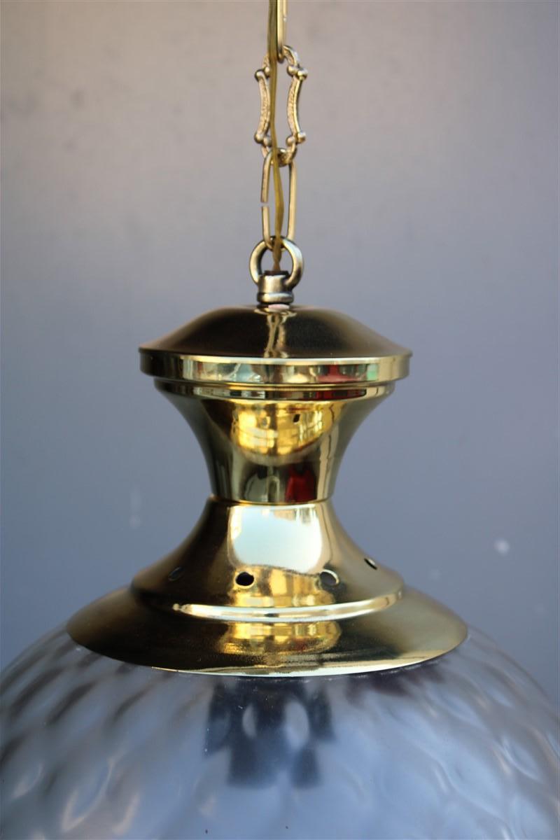 Mid-20th Century Round Lantern Italian Design Murano Glass Brass Gold Structure 1950s Venini For Sale