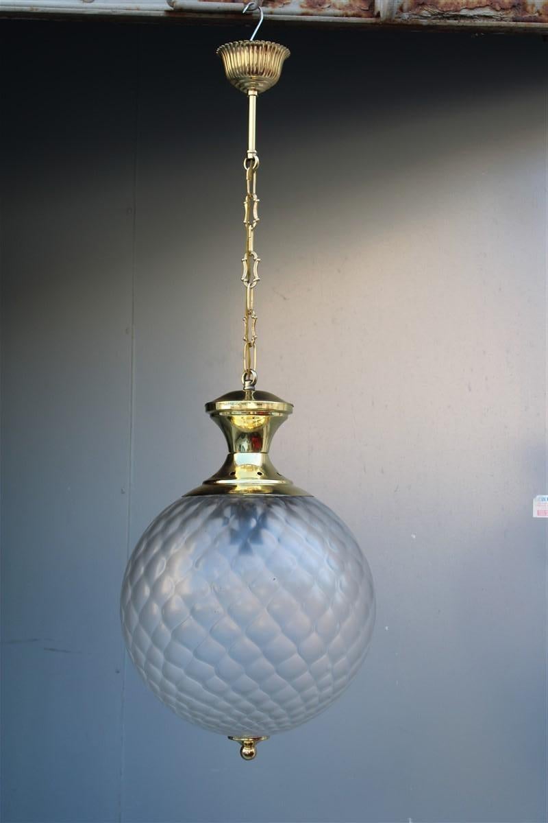 Round Lantern Italian Design Murano Glass Brass Gold Structure 1950s Venini For Sale 1