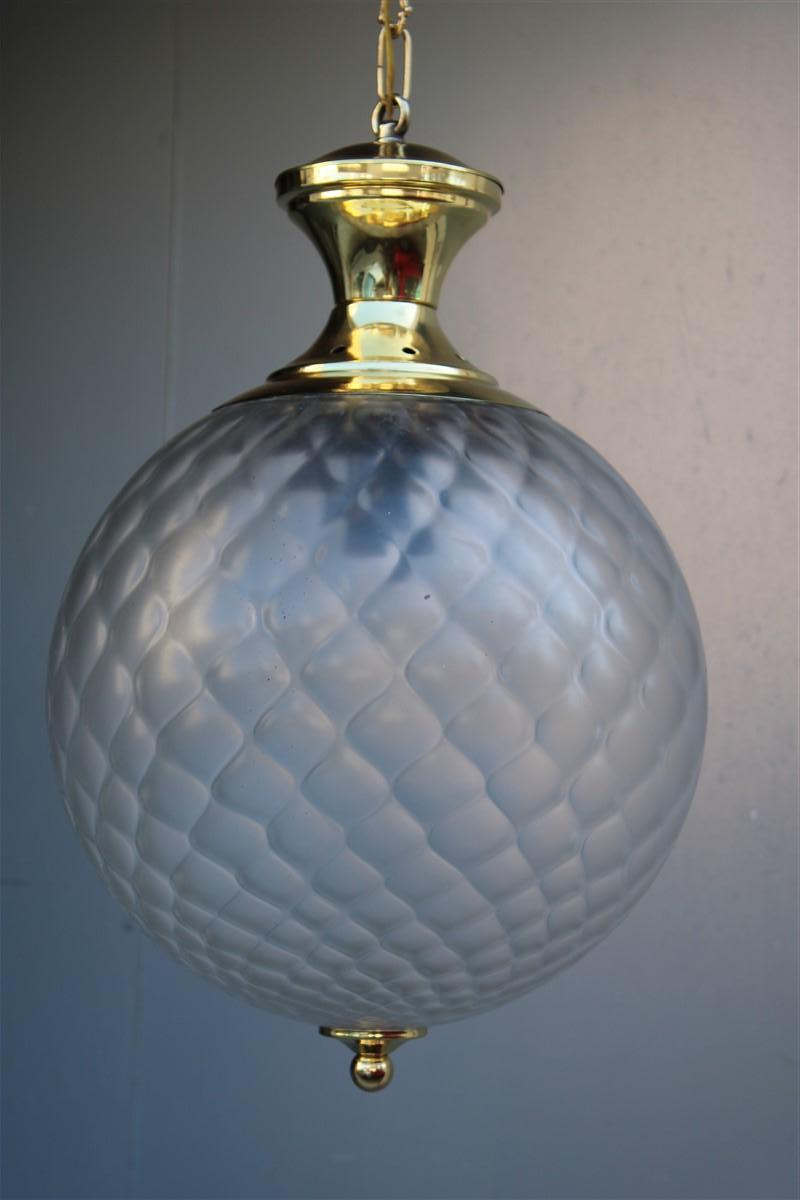 Round Lantern Italian Design Murano Glass Brass Gold Structure 1950s Venini For Sale 2
