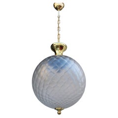 Vintage Round Lantern Italian Design Murano Glass Brass Gold Structure 1950s Venini