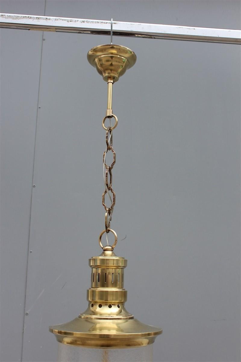 Round Lantern Midcentury Italian Design Brass Gold Glass Satin, 1950s For Sale 5