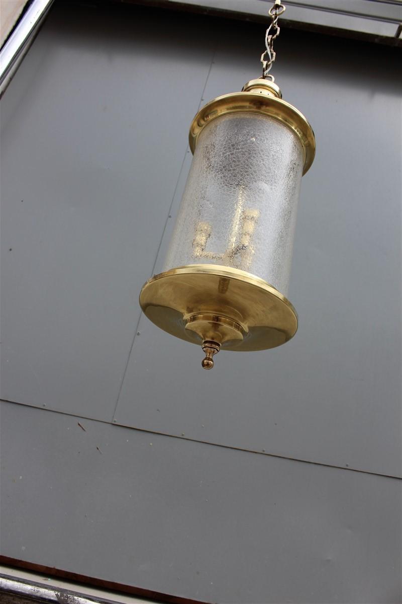 Round Lantern Midcentury Italian Design Brass Gold Glass Satin, 1950s For Sale 6