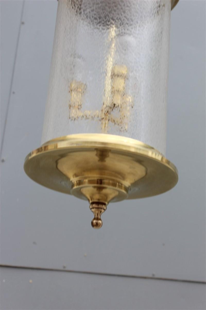 Mid-Century Modern Round Lantern Midcentury Italian Design Brass Gold Glass Satin, 1950s For Sale