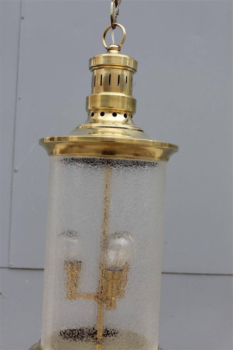 Runde Laterne Midcentury Italian Design Messing Gold Glas Satin:: 1950er Jahre im Zustand „Gut“ im Angebot in Palermo, Sicily