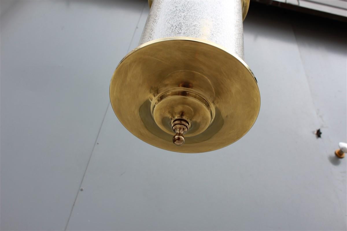 Round Lantern Midcentury Italian Design Brass Gold Glass Satin, 1950s For Sale 1