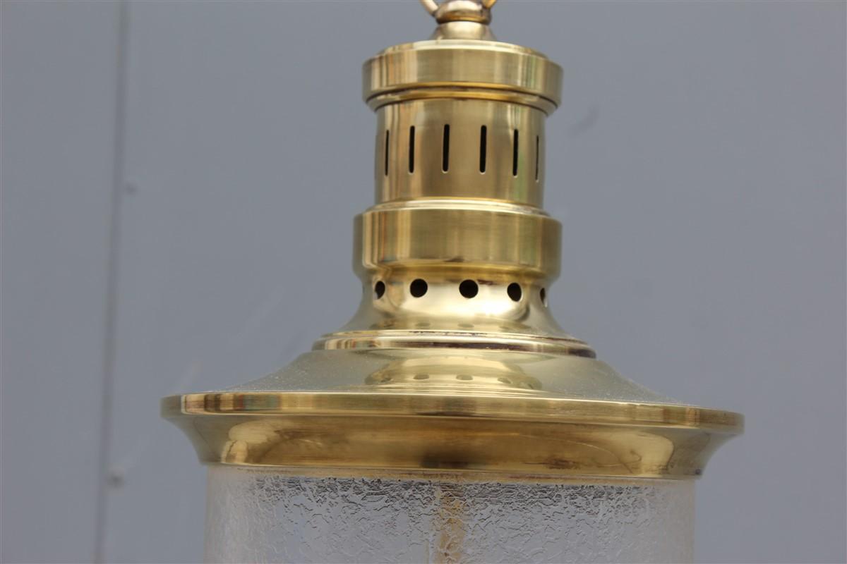 Round Lantern Midcentury Italian Design Brass Gold Glass Satin, 1950s For Sale 2