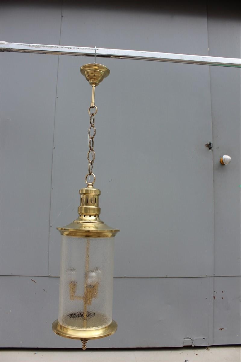 Round Lantern Midcentury Italian Design Brass Gold Glass Satin, 1950s For Sale 3