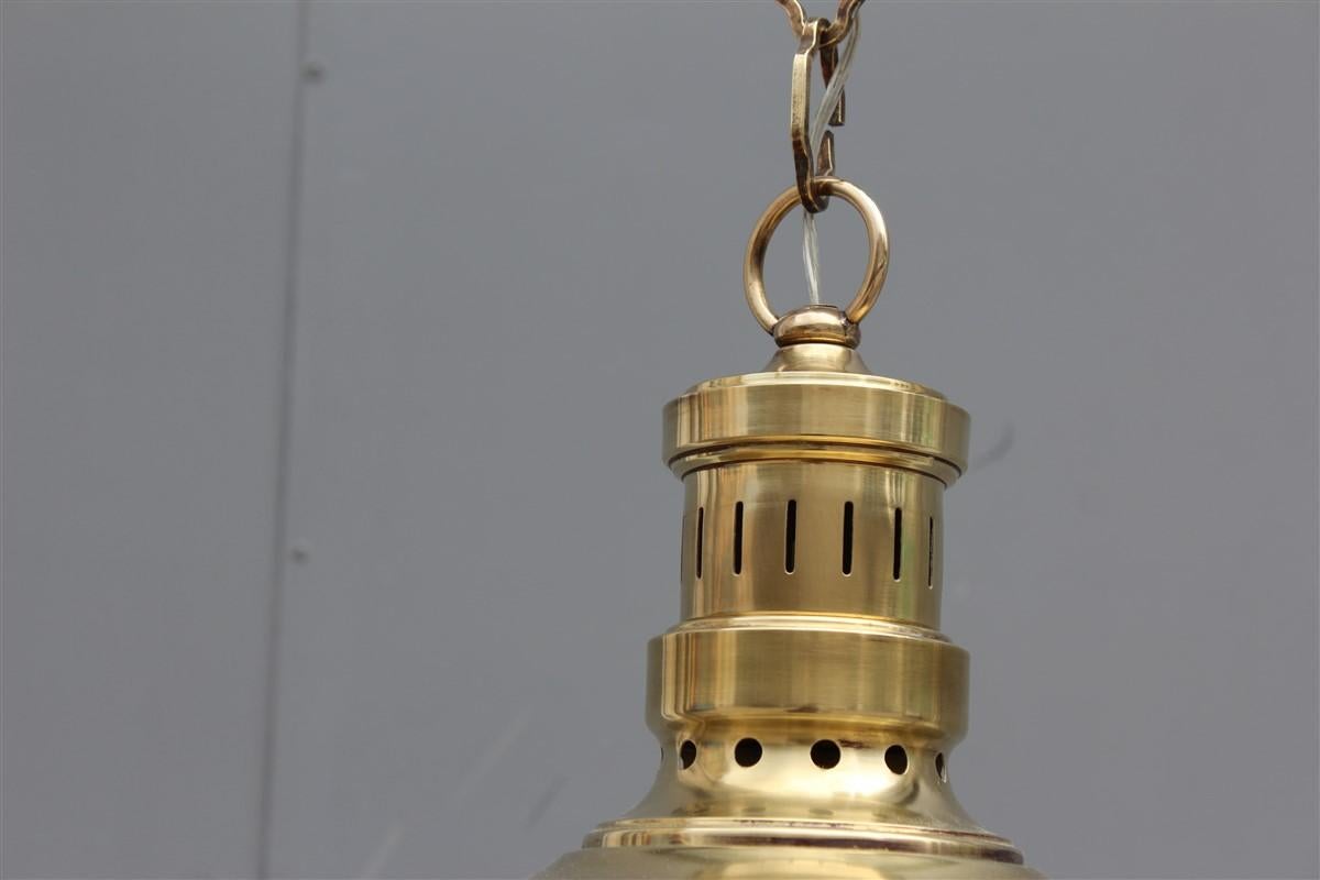 Round Lantern Midcentury Italian Design Brass Gold Glass Satin, 1950s For Sale 4