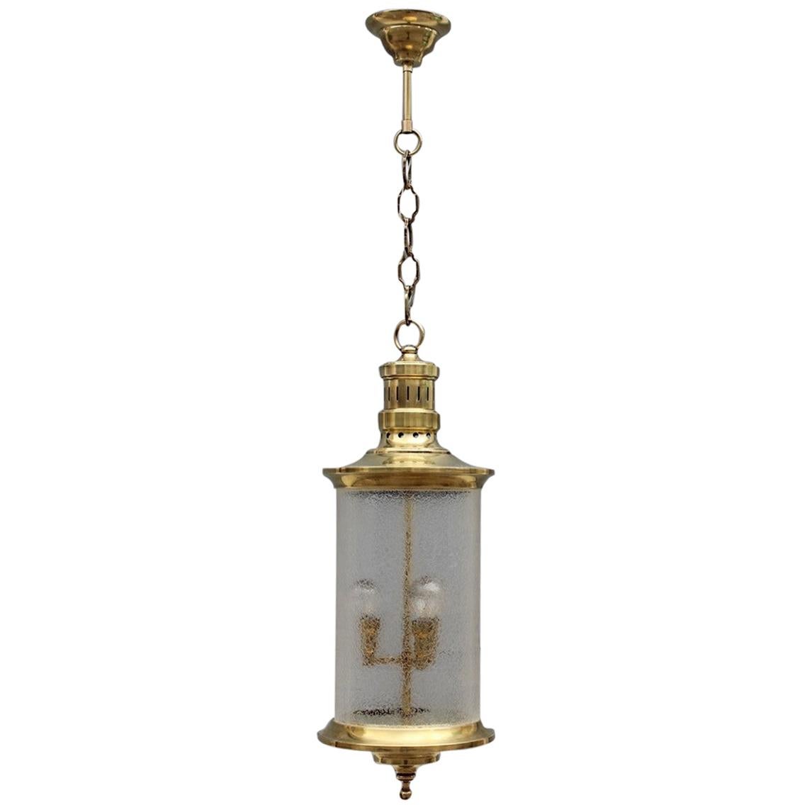Round Lantern Midcentury Italian Design Brass Gold Glass Satin, 1950s